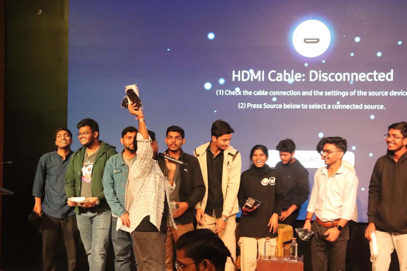 Nithin presenting on stage